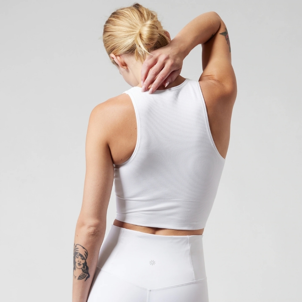 Athleta Seamless Cropped Ribbed White Sports Bra XS - Picture 2 of 8
